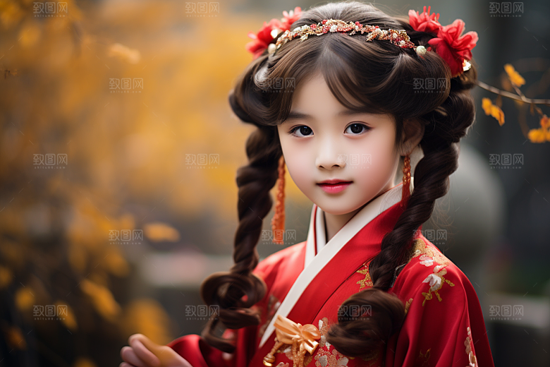 春节汉服女孩高清红色CG