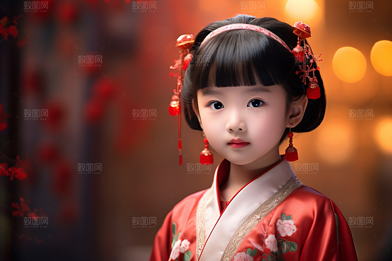 春节汉服女孩红色中国风CG
