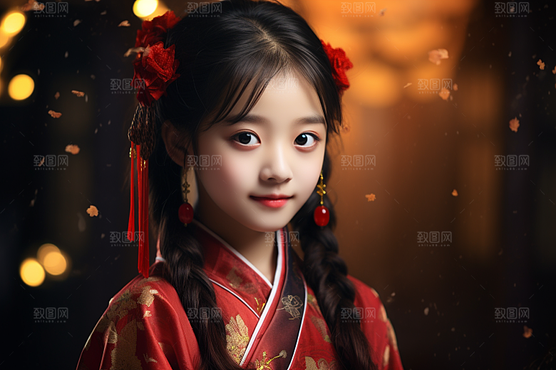 春节汉服女孩喜庆红色CG