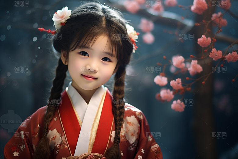 春节汉服女孩高清红色CG
