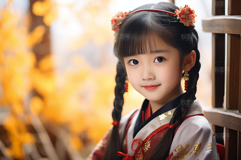 春节汉服女孩春日红色CG