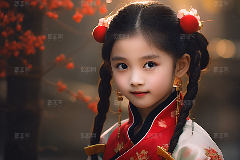 春节汉服女孩新春红色CG