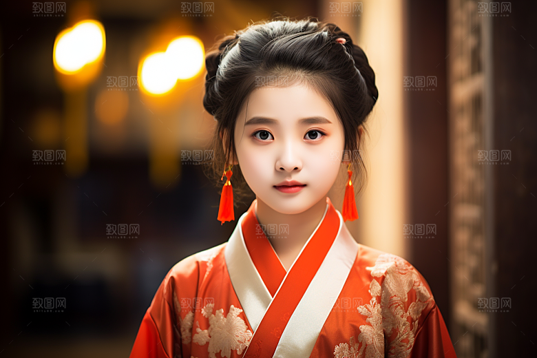 春节汉服女孩红色喜庆CG