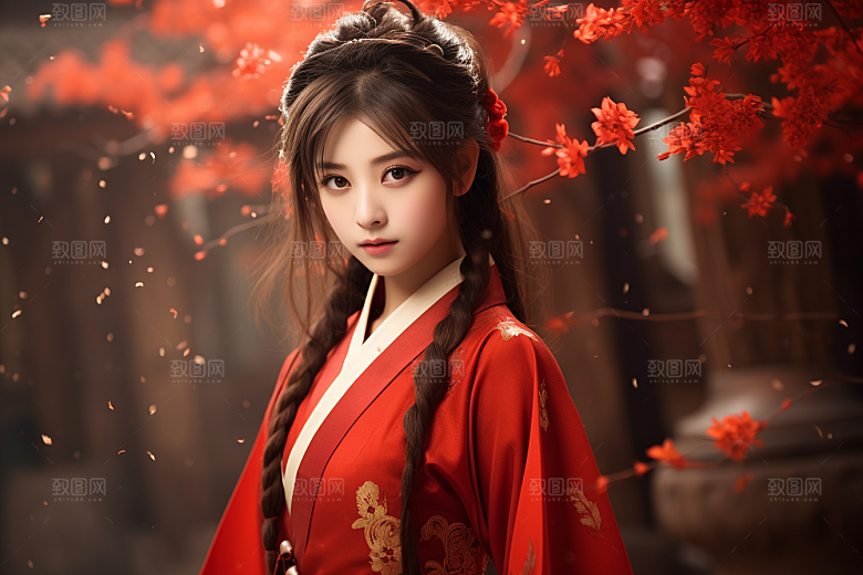 春节汉服女孩喜庆传统文化CG