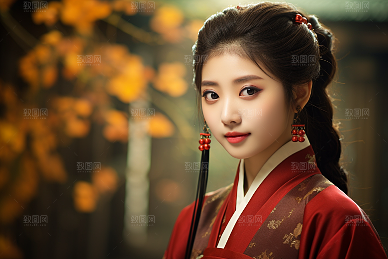 春节汉服女孩喜庆红色CG