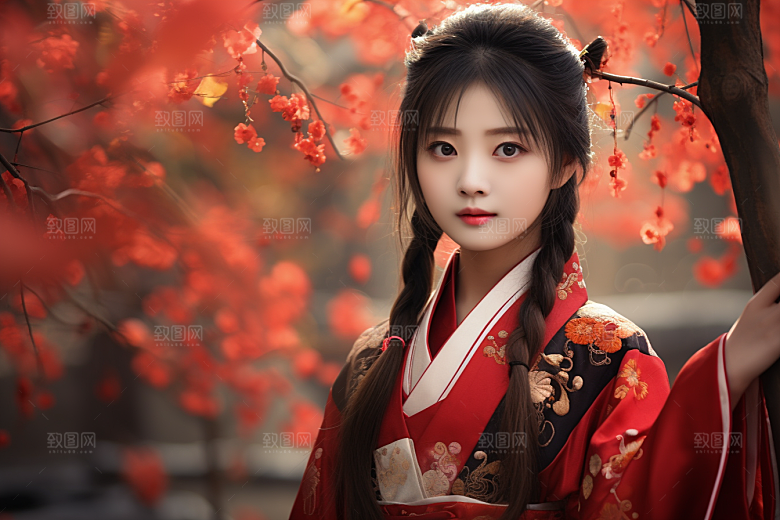 春节汉服女孩喜庆红色CG