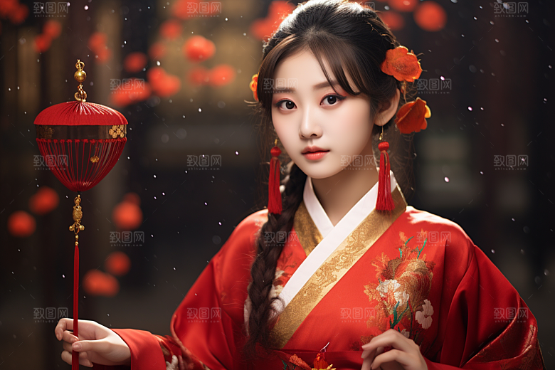 春节汉服女孩中国风过年CG