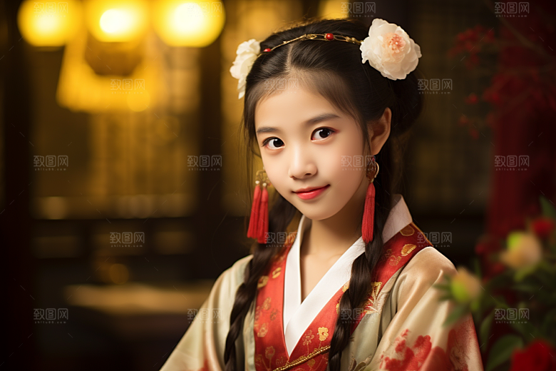 春节汉服女孩红色过年CG