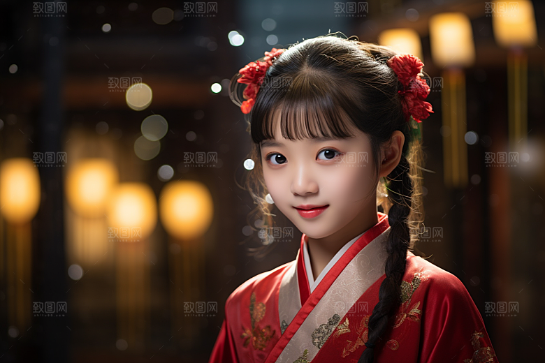 春节汉服女孩红色高清CG