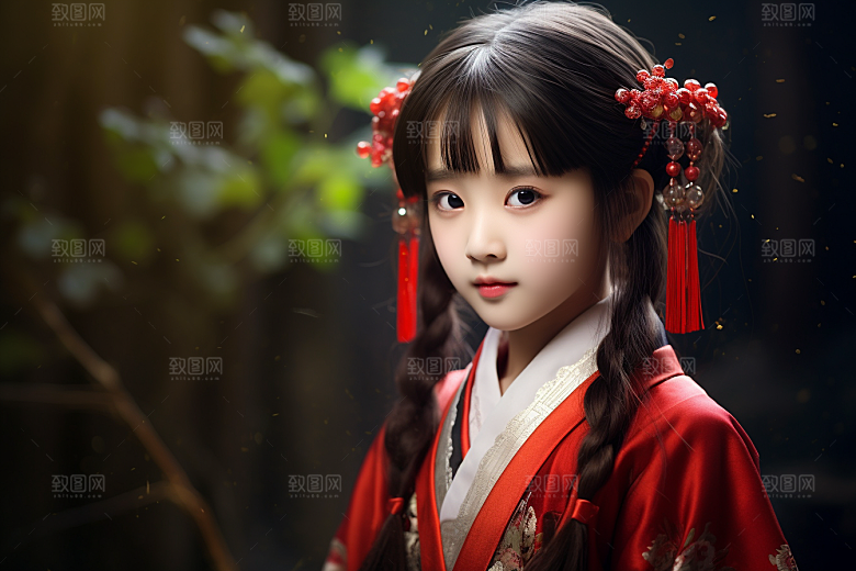 春节汉服女孩红色喜庆CG