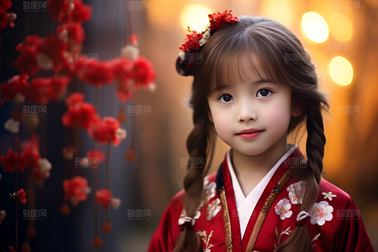 春节汉服女孩喜庆红色CG
