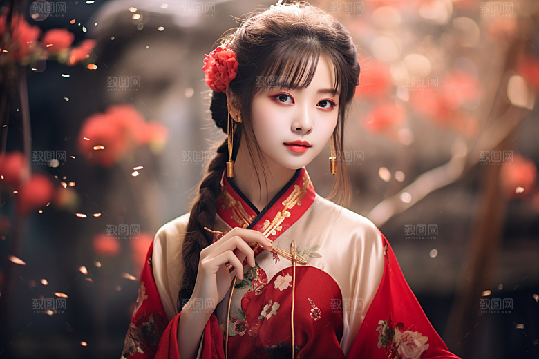 春节汉服女孩传统文化喜庆CG