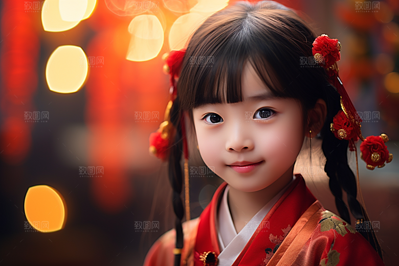 春节汉服女孩红色喜庆CG