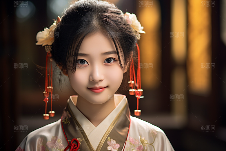 春节汉服女孩红色新春CG
