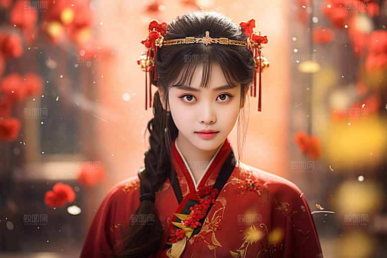 春节汉服女孩新春过年CG