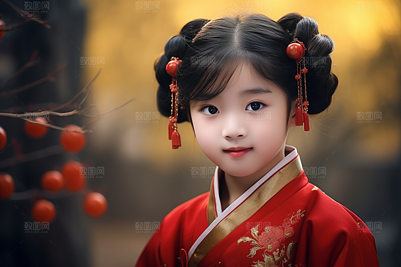 春节汉服女孩红色过年CG