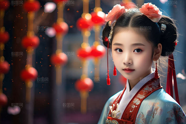 春节汉服女孩高清红色CG
