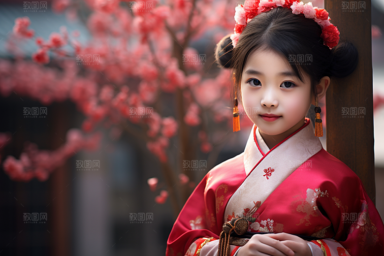 春节汉服女孩红色过年CG