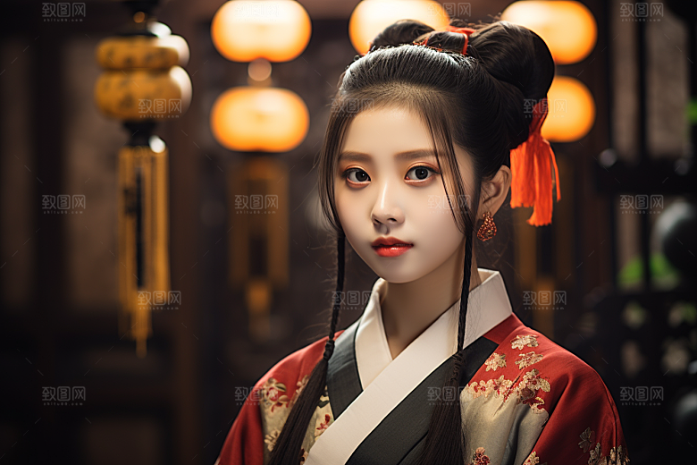 春节汉服女孩中国风过年CG
