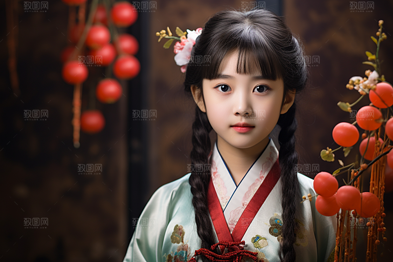 春节汉服女孩喜庆红色CG
