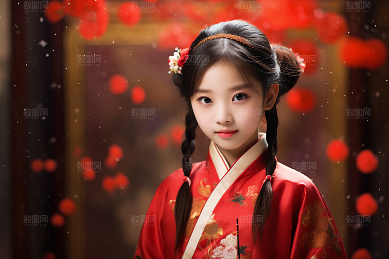 春节汉服女孩过年喜庆CG