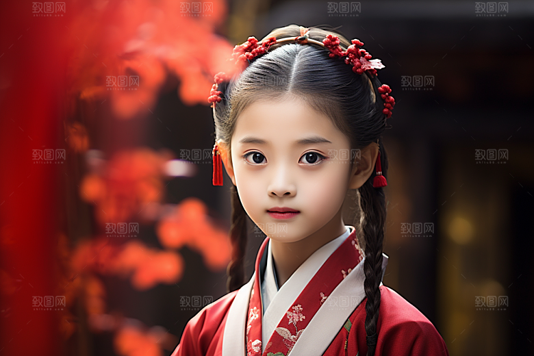 春节汉服女孩中国风过年CG