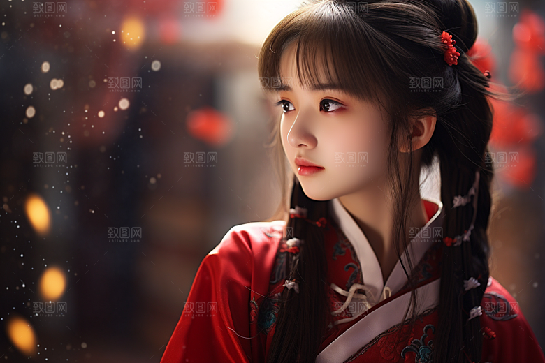 春节汉服女孩中国风喜庆CG