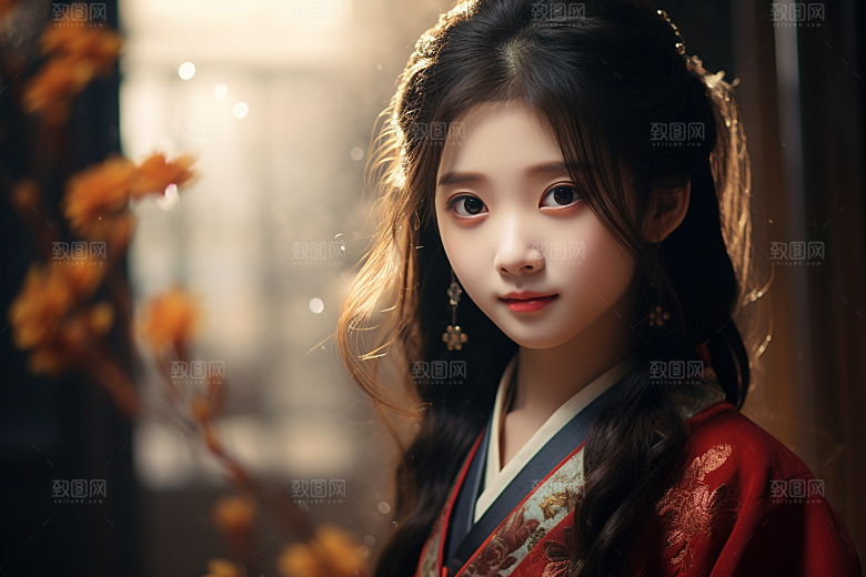 春节汉服女孩过年红色CG