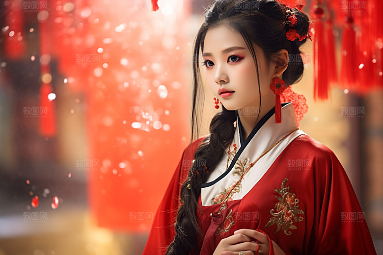 春节汉服女孩高清过年CG