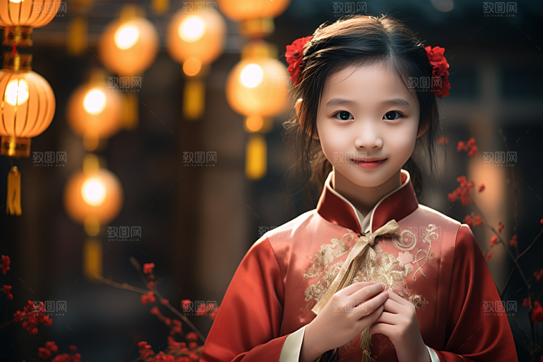 春节汉服女孩中国风过年CG