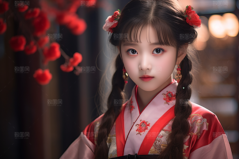 春节汉服女孩传统文化喜庆CG