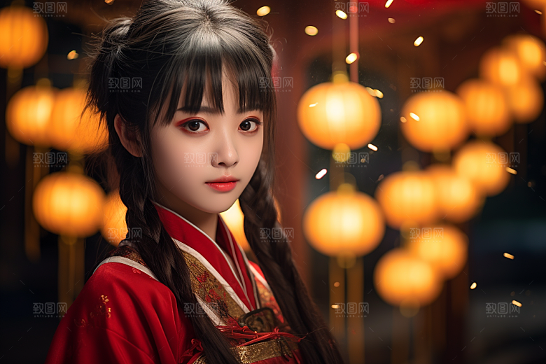 春节汉服女孩喜庆新春CG