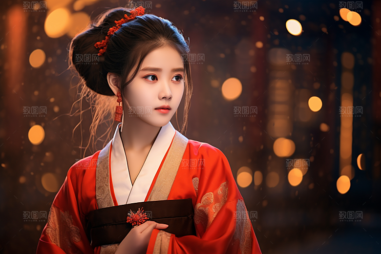 春节汉服女孩过年传统文化CG