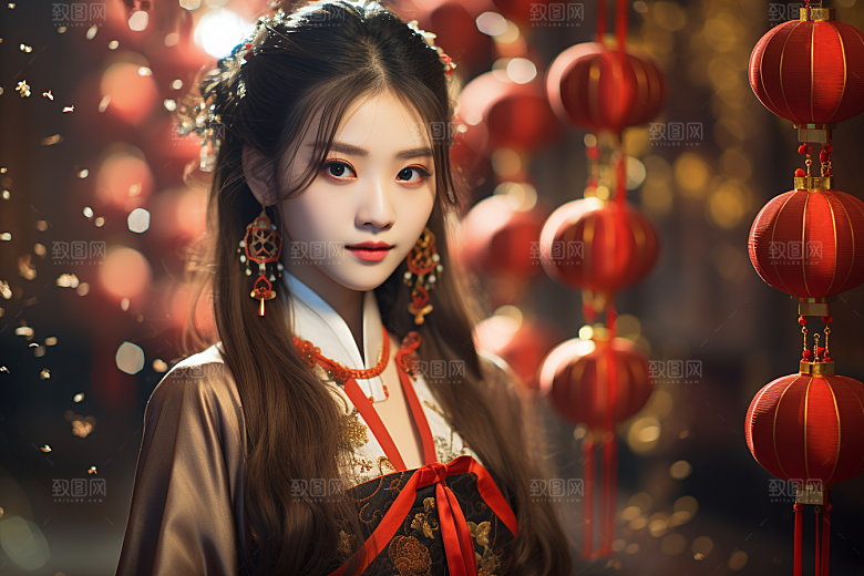 春节汉服女孩高清新春CG