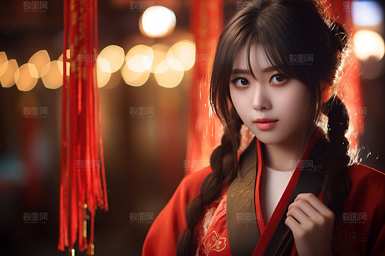 春节汉服女孩喜庆中国风CG