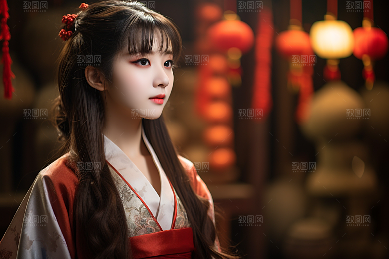 春节汉服女孩传统文化喜庆CG