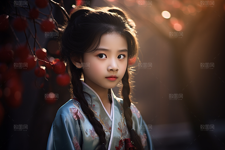 春节汉服女孩高清红色CG