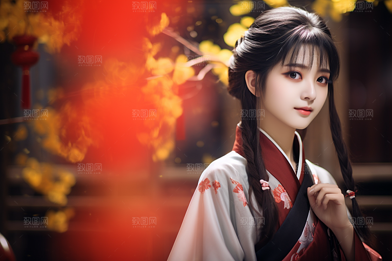 春节汉服女孩新春中国风CG