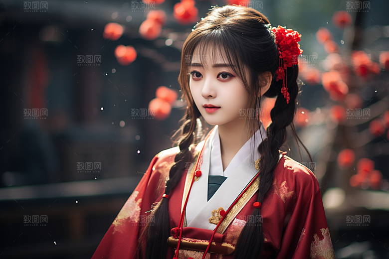 春节汉服女孩过年传统文化CG