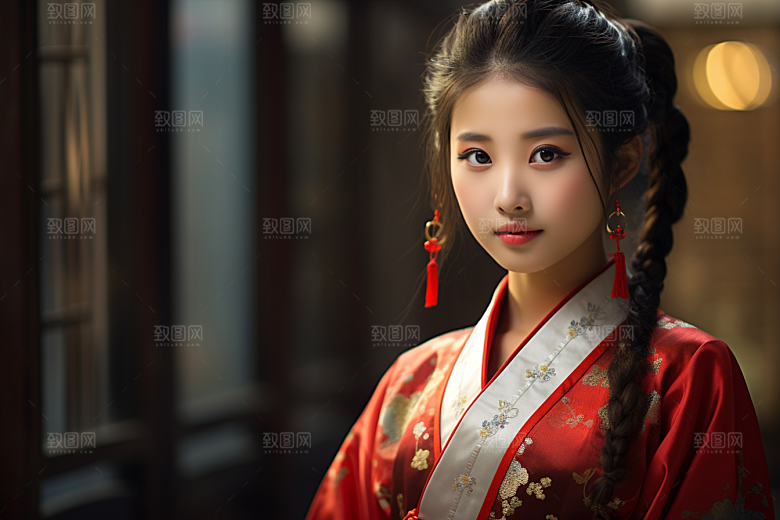 春节汉服女孩喜庆中国风CG