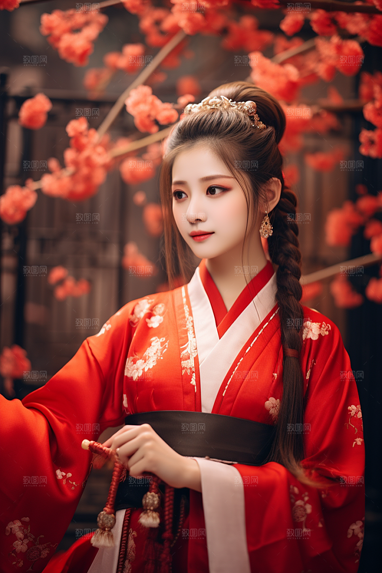 春节汉服女孩春日喜庆CG