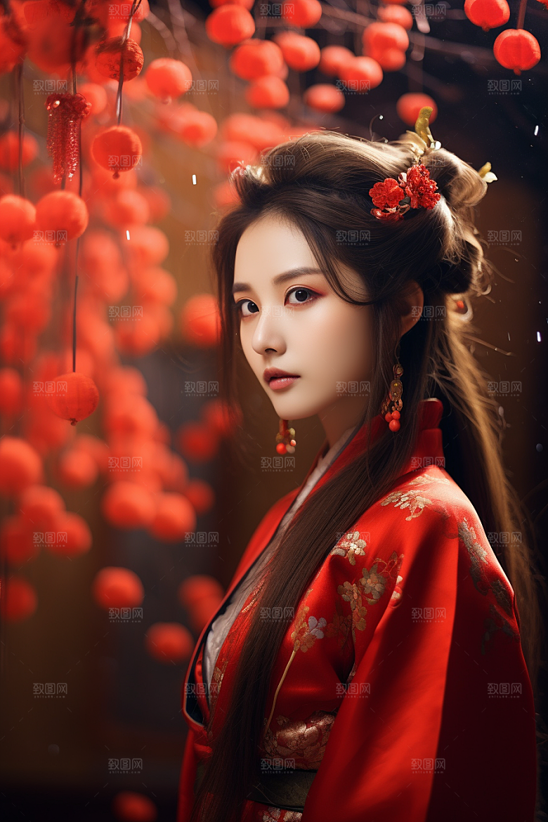 春节汉服女孩中国风新春CG