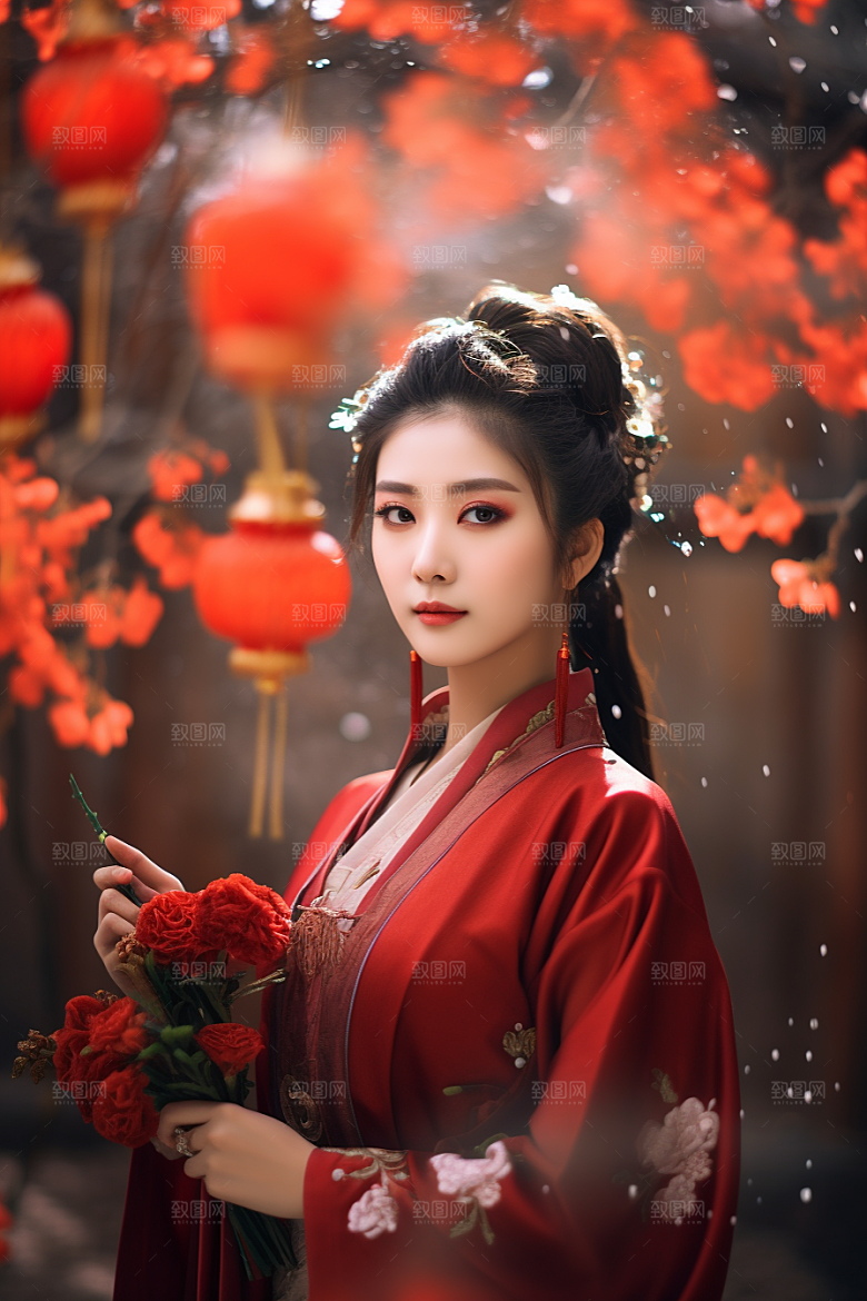 春节汉服女孩中国风传统文化CG