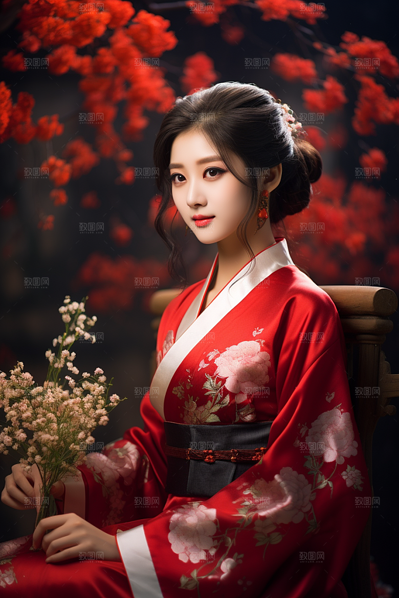 春节汉服女孩喜庆春日CG