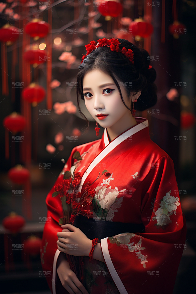 春节汉服女孩过年新春CG