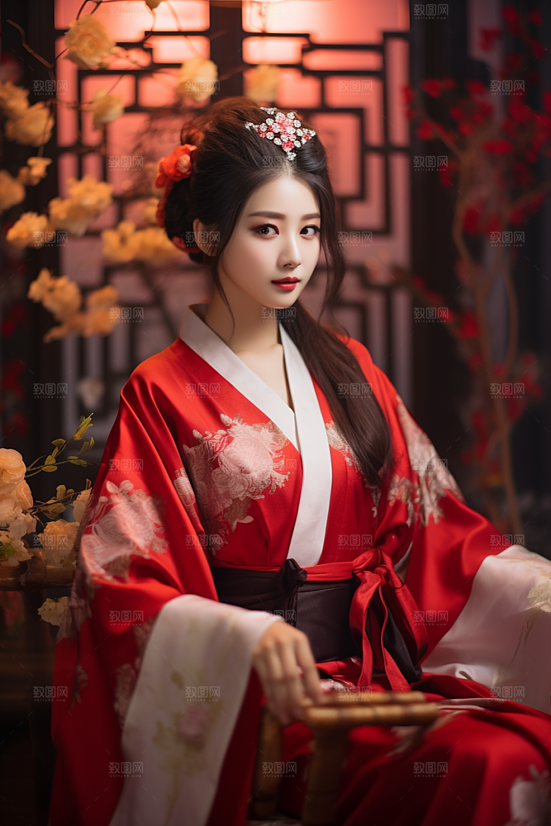 春节汉服女孩春日传统文化CG