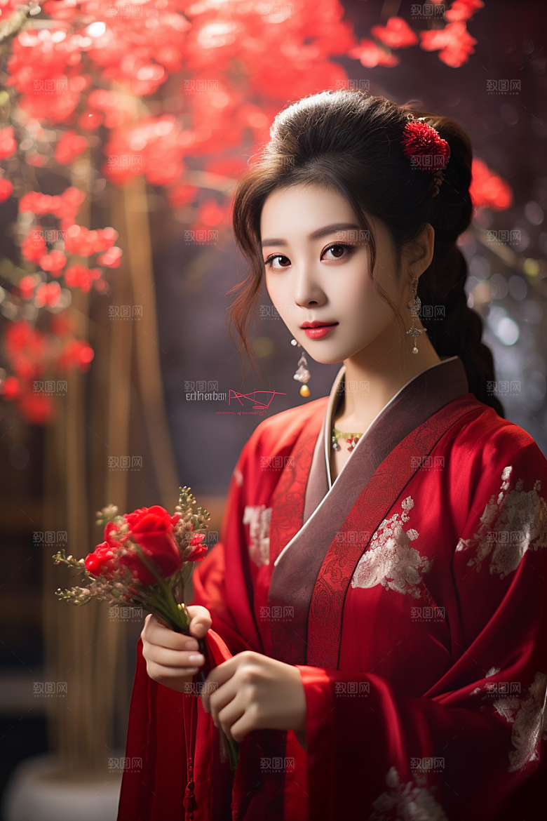 春节汉服女孩红色传统文化CG