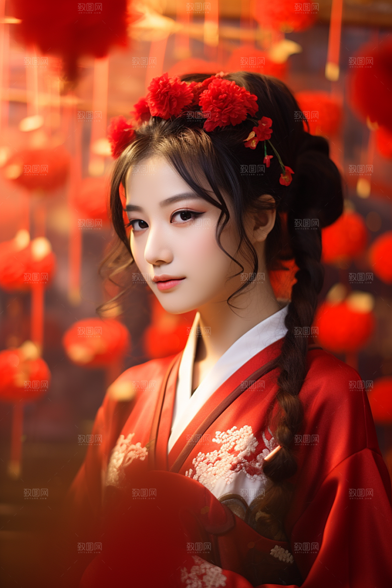 春节汉服女孩过年高清CG