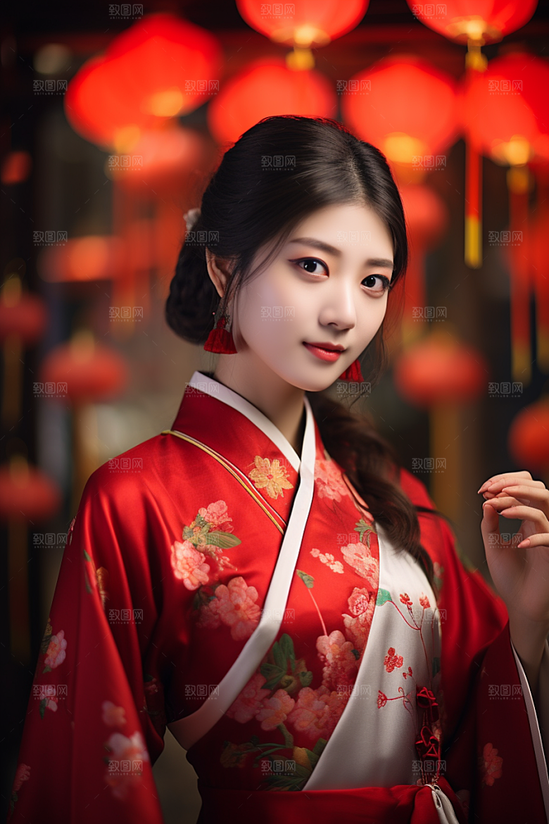 春节汉服女孩过年传统文化CG