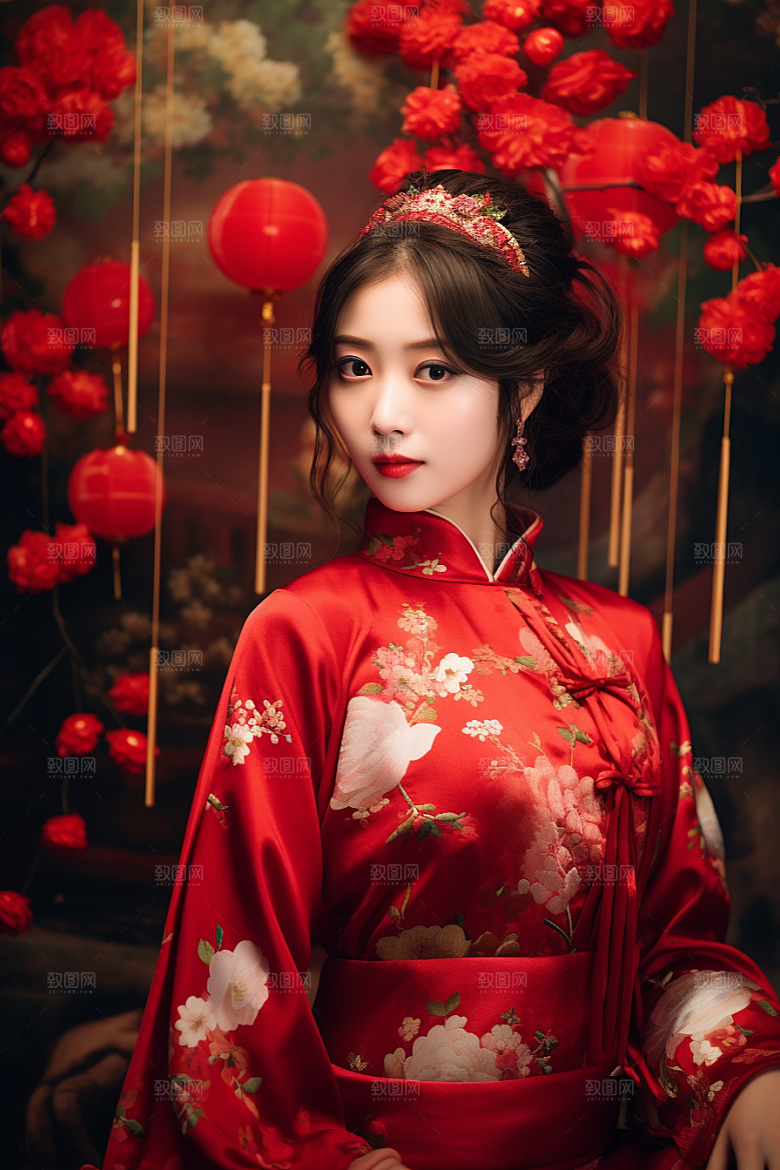 春节汉服女孩传统文化过年CG